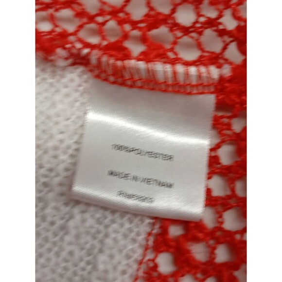 Retro Threads Crochet Open Cardigan Sweater Red White Sz L - Picture 9 of 10